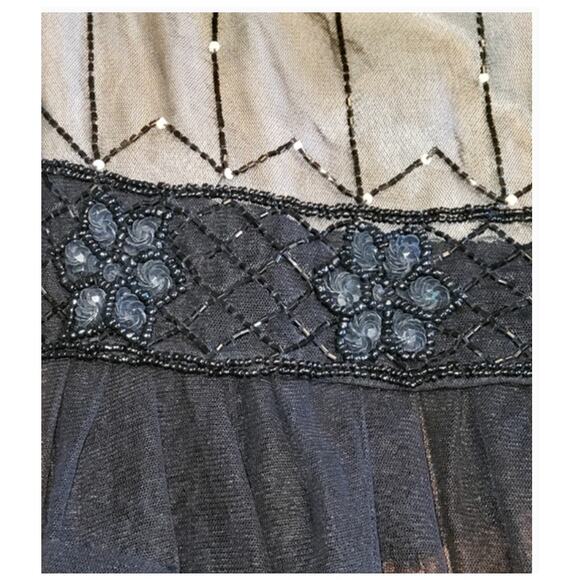 1920s V-neck Sleeveless Layered Beaded Mesh Black Flapper Dress  Size L# 50 - Picture 6 of 6